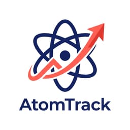 AtomTrack logo — atom symbol with upward-trending arrow
